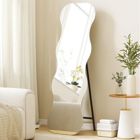 Specchio da terra a figura intera senza cornice 160 x 50 cm, ondulato, base in legno, nero OKMYHOME (1/5)