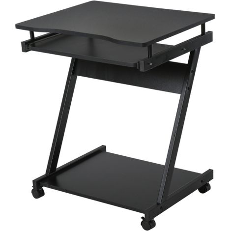 Portable Computer Desk with 4 Rolling Wheels and Sliding Keyboard Tray for Home Office Workstation in Black