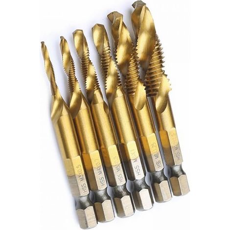 6 embouts hexagonaux M3, revêtement titane, pour perceuse électrique 20 V, kit bricolage métal acier cuivre aluminium (1/5)