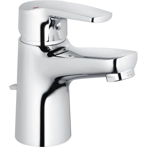 Waschtischarmatur Alpha 100 Armatur - moderner Wasserhahn Bad druckfest mit Ablaufgarnitur, verchromt