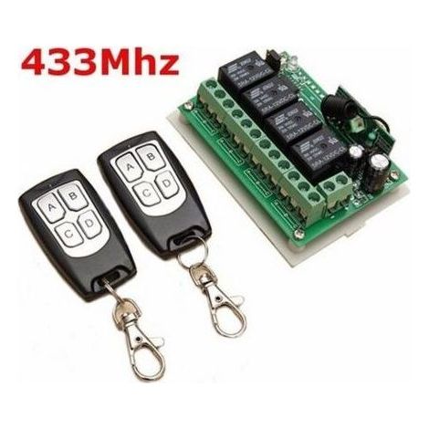 Télécommande 433 Mhz - Interrupteur À Relais RF 4 Canaux - Pour Porte De Garage Portail Alarme - 2 Émetteurs + 1 Récepteur - 12 V DC (1/5)