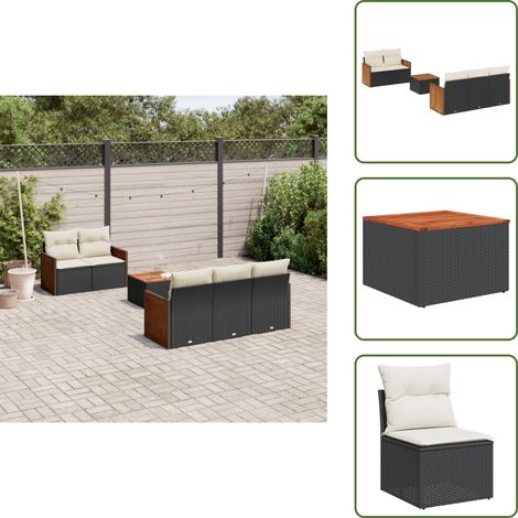 The Living Store Salon de jardin 6 pcs avec coussins noir résine tressée - Ensemble Salon De Jardin - Meuble De Jardin - Mobilier Extérieur - Salon De Jardin Design - Chaise Longue (1/5)