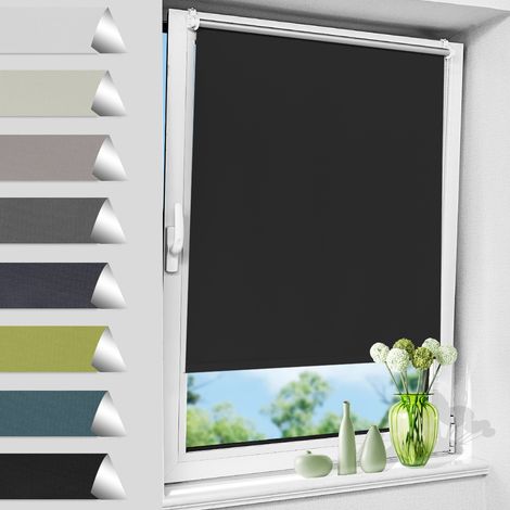 Allesin Store Enrouleur Occultant Thermique sans Perçage, Rideau Opaque Isolant, Montage Simple pour Fenêtre ou Porte, Largeur du Tissu 70 cm, 70l x 160L cm, Noir