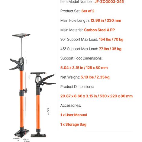 Pôle de support, hauteur réglable, grande capacité de charge, 2 pcs 19-45inch (1/2)