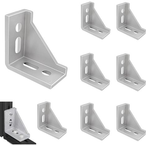 Lot de 8 raccords d'angle en aluminium, 30 x 60 mm, connecteurs d'angle à 90° en aluminium pour profilés en aluminium (1/5)