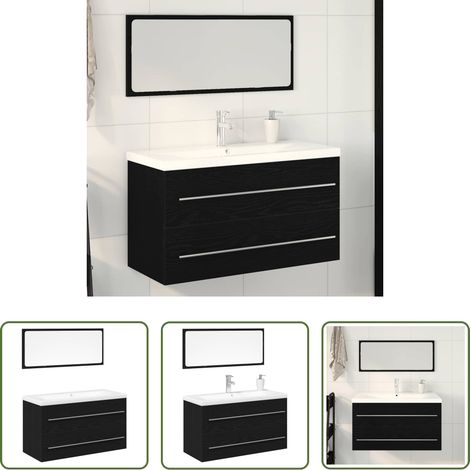 Waschbecken Schrank - Waschbeckenschrank mit Schubladen 3 pcs Schwarz Eichen-Optik (1/5)