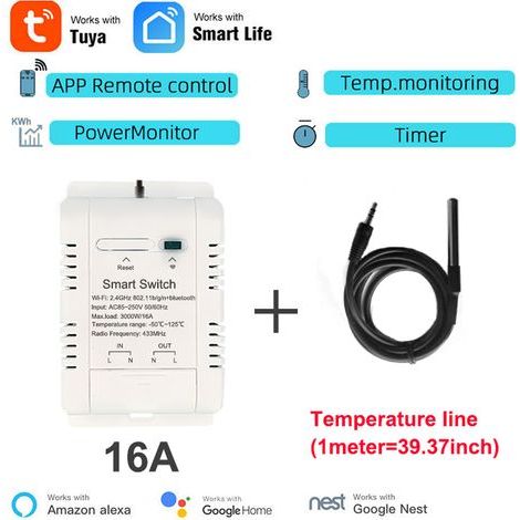 Application mobile Tuya WiFi pour disjoncteur intelligent avec mesure de température en temps réel et statistiques de consommation électrique (jour/mois/année). (1/5)