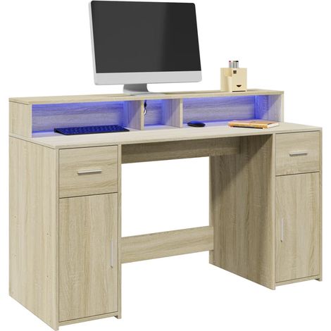 LED-Schreibtisch Sonoma-Eiche 140x55x91 cm Holzwerkstoff