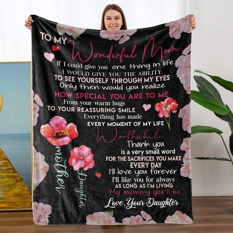 Couverture En Flanelle - 102 x 127 Cm - Pour Maman - Idée Cadeau Noël Anniversaire Merci - Personnalisable - 1 Pièce (1/5)