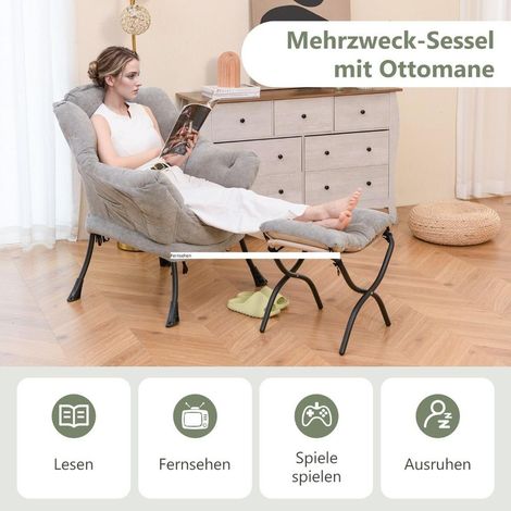 Confort cocooning avec fauteuil d'appoint sherpa, assise large et repose-pieds pliant pour salon ou chambre (1/5)