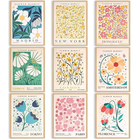 Lot de 9 Posters Floraux élégants,Flower Market Poster Vintage Poster Tableaux Posters Et Arts Décoratifs avec Motif Floral Et Marché Décoration Murale pour Salon (20 x 30 cm Sans Cadre) (1/5)