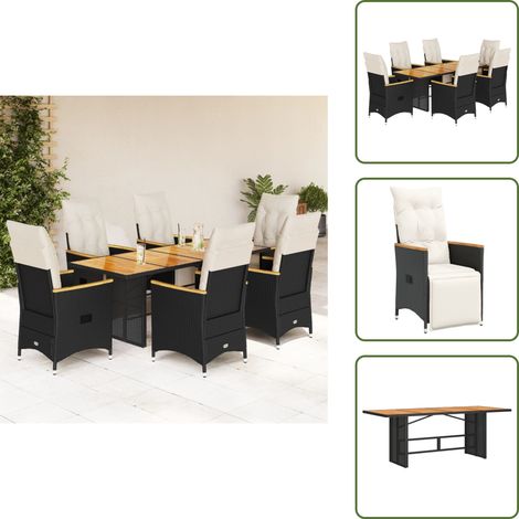 The Living Store 7-tlg. Garten-Bistro-Set mit Kissen Schwarz Poly Rattan - Gartentisch (1/5)