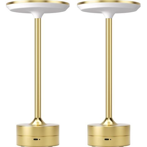 Lot de 2 lampes de table LED sans fil rechargeables à piles 3 couleurs à intensité variable pour restaurant, chambre à coucher, terrasse (1/5)
