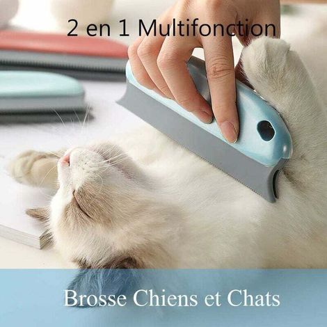 Anti-Poils Brosse,Peigne pour Animaux de Compagnie 2 in 1 - Brosse de Nettoyage réutilisable pour Chien, Chat, Vêtements, Coussin, Canapé, Voiture, Lit(Bleu)-Fei Yu