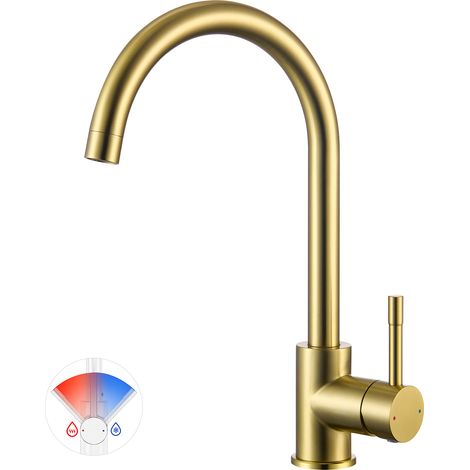 Robinet de cuisine avec bec pivotant à 360°, robinet finition or brossé, mitigeur de cuisine, mitigeur monocommande, robinet d'évier