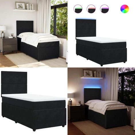 Sommier à lattes de lit et matelas Noir 80x200 cm Velours - Lit Double - Lit Design - Lit Moderne - Lit Avec Éclairage Led - Matelas À Ressorts Ensachés - Home & Living (1/5)