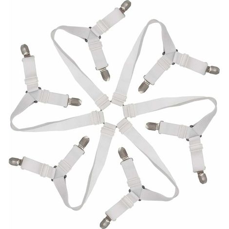 Tendeur Drap Housse Élastique,Réglable 6-Voies Attache Draps Housses,Drap de Lit Attaches,Sangle de Maintien Ajustable pour Tous Les Matelas Ronds et Carrés(Blanc) (1/5)