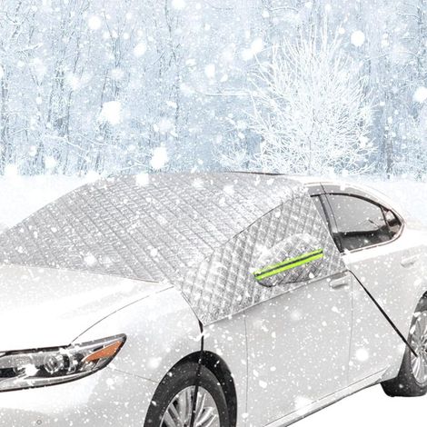 (230 x 147cm)Couverture Pare Brise Voiture Hiver, Bâche Pare Brise Anti Givre avec Coques de Rétroviseurs et Bandes Réfléchissantes pour Voitures SUV (1/5)