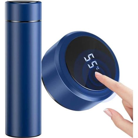 Gobelet isotherme intelligent - Indicateur température LED Acier inoxydable 304 - Usage domestique et bureau - Bleu 500ml (1/4)