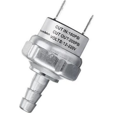 1 Pressostat, déclenchement 160 PSI / coupure 200 PSI, pour compresseur d'air, différentiel 40 PSI, raccord 1/4" NPT ou BSP, métal (1/5)