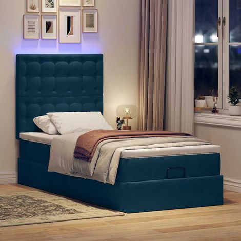 vidaXL Cadre de lit ottoman avec matelas bleu foncé 80x200 cm velours (1/5)