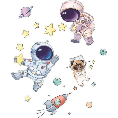sticker Mural Rocket Star Stickers Muraux Espace Planete Autocollant Mural Fuse Astronaute Toiles Dcoration Murale Chambre Enfants Bb Ppinire Salo (1/5)