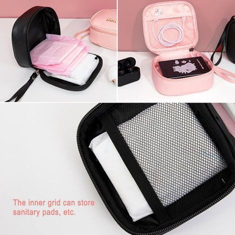 Pochette De Rangement - Pour Serviettes Hygiéniques Et Coupes Menstruelles - Imperméable Pu - 14 X 12 X 6 Cm - Lot De 2 (1/5)