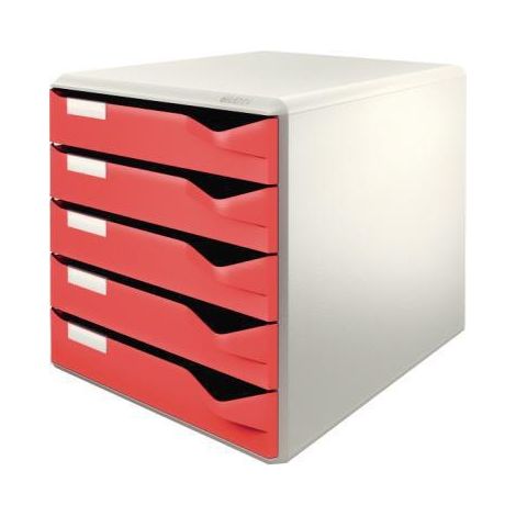 Schubladenbox 5 Schubladen DIN A4 Überbreite Polystyrol Gehäusefarbe: lichtgrau Farbe der Schublade: rot (1/4)