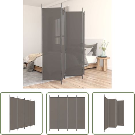 The Living Store 4-tlg. Paravent Anthrazit 200x200 cm Stoff - Paravent - Raumteiler - Zimmerabtrennung - Sichtschutz - Wohnraumgestaltung (1/5)