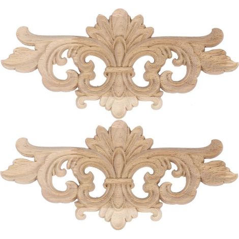 Lot de 2 appliques décoratives d'angle en bois sculpté vintage pour meubles, murs, portes et placards (22 x 10 cm). (1/5)