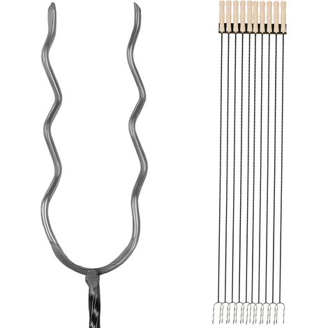 KOTARBAU® Set 10 pièces Brochettes Pour Barbecue - Acier - 130 cm - Fourchette Barbecue - avec Crochet - Longue - Piques avec Manche en Bois - Brochettes Réutilisables (1/5)