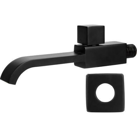 G1 / 2 Robinets Muraux Modernes en Laiton Salle de Bain Robinetterie Mural Monotrou Robinet D'eau Froide pour Cuisine Bain Lavabo évier Noir Mat
