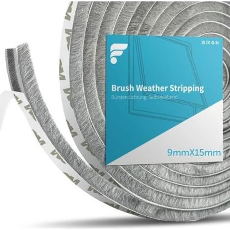 Joint fenêtre porte 10m x 9x15mm – Brosse étanchéité phonique, poussière, froid – Pour baie coulissante, gris (1/4)