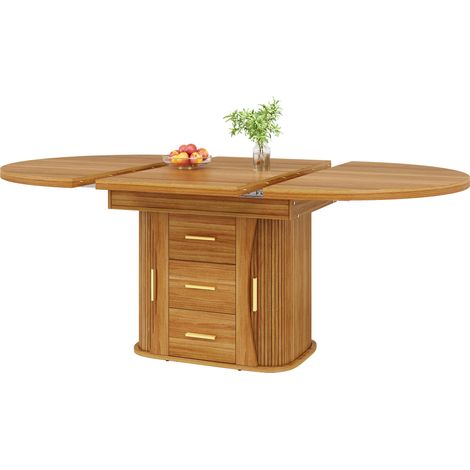 Tavolo da pranzo estensibile 118-158x118 cm in MDF noce con vano portaoggetti, 6 persone - CHICFURN (1/5)