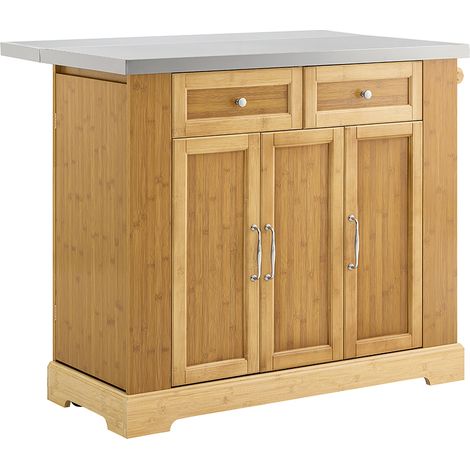 SoBuy Isola Cucina su Ruote con Piano di Lavoro Estendibile, Mobiletto Salvaspazio, Carrello da Cucina con Ruote, con Due Cassetti e Ripiano Regolabile Naturale 107x(46–71) x92,5 cm FKW130-N