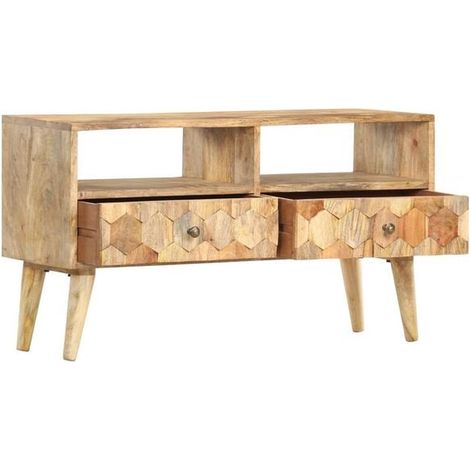 Meuble TV en Bois de Manguier Massif 90x30x50 cm, Console de Salon Rangement Moderne (1/5)