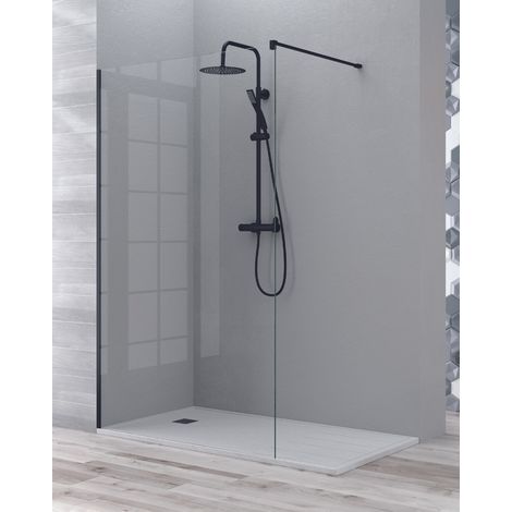 Mampara Ducha Fijo Walk In Vidrio Templado 8mm Antical Transparente Altura 195cm 120 cm (1 fijo) Perfil Negro Mate (1/3)