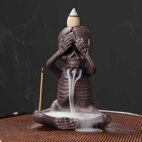 Brûleur d'encens à reflux pour Halloween, motif cascade de fumée, décoration créative pour l'intérieur, style squelette