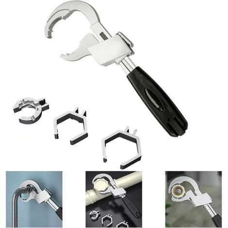 Clé de Salle de Bain Multifonctionnelle et Réglable, Grande Ouverture de 80 mm, Robinet d'Évier, Tuyau d'Égout Étroit, Outil de Réparation de Plomberie (1/4)