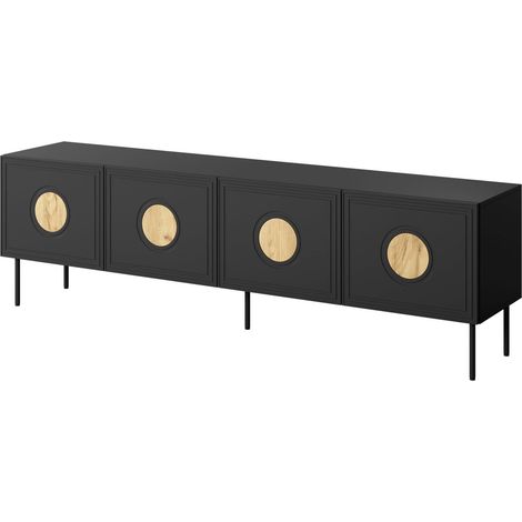 Meuble TV PALACE 200 cm 4D noir mat / chêne craft (1/5)