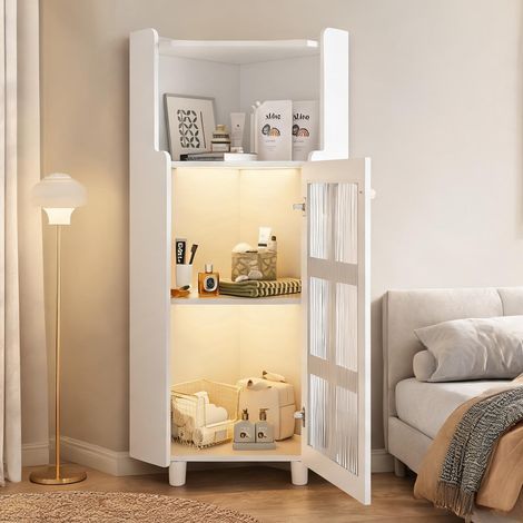 Meuble d'angle blanc avec rangement et éclairage LED 63,5 x 124 (1/5)
