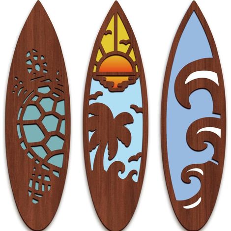 3Pcs Décoration Murale Planche de Surf Tortue pour Chambre 11,8 x 3,3 x 0,2 Pouces Décoration en Bois Vagues Tortue de Mer Coucher de Soleil Été Plage Panneau Mural à Suspendre pour Maison (1/5)