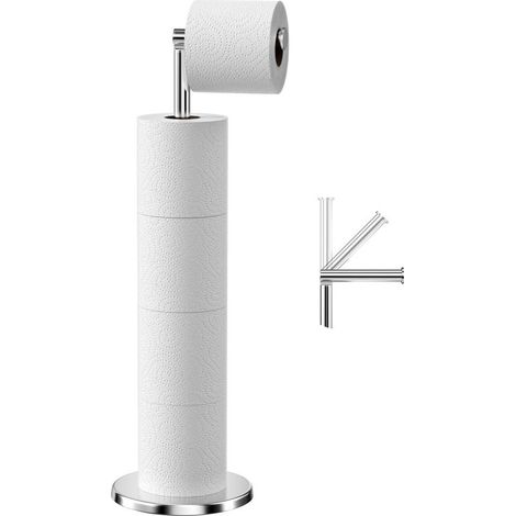 Porte Papier Toilette sur Pied, Distributeur de Papier Toilette en Acier Inoxydable, Support Porte-Papier Hygiénique Dérouleur avec Base Lourde, Anti-Rouille Porte-Rouleau Toilette (Argenté) (1/5)