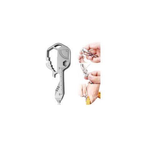 Multiutensile/apribottiglie 24 in 1 in acciaio inossidabile, mini chiave portatile, adatto per tronchesi, apriscatole, ecc. (custodia chiave argentata) - Crezuo
