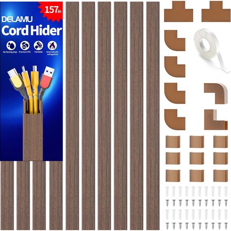 Cache-câble mural de 398,8 cm – Grand cache-câble pour cacher 2 à 4 cordons – Cache-câbles pour cordons et cordons – 3,9 x 1,5 cm (l x H) – Bois de cerisier (1/5)