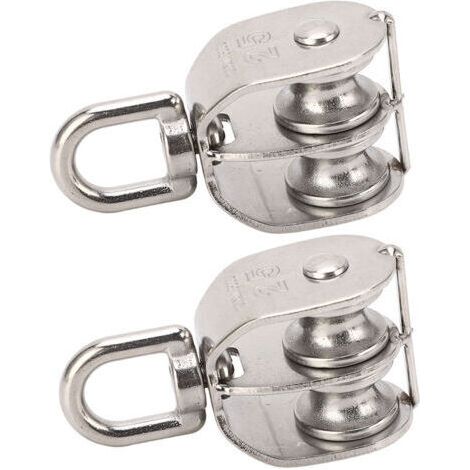 FENOPLASTICADeux poulies doubles en acier inoxydable, bloc de poulie double M25, roulettes pivotantes à roulement de 150 kg. (1/5)