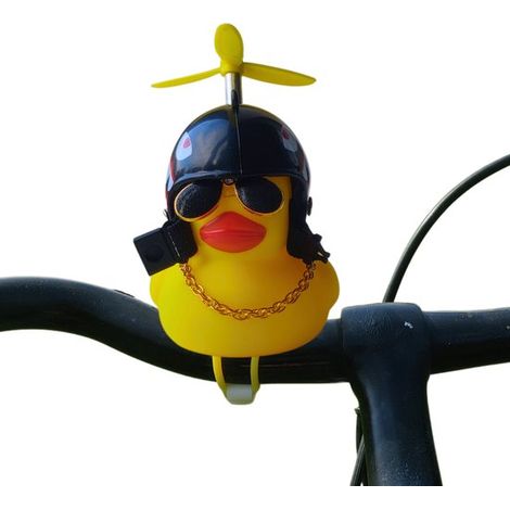 Décoration de sonnette de vélo en forme de canard avec casque noir et éclairages, accessoire amusant pour vélo d'enfant et décoration de vélo (1/5)