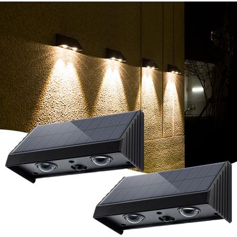 Luci solari da esterno in 2 pezzi, luci LED di sicurezza solari da esterno, faretti solari impermeabili IP65, luci da parete impermeabili, luci da giardino da esterno impermeabili