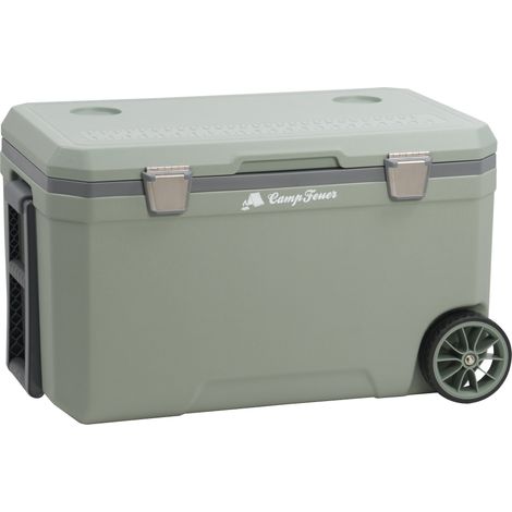 CampFeuer Kühlbox lightgreen 70 Liter mit Rädern, Rollkühlbox, isolierte Kühlbox mit Griffen, fahrbare Cooling Box, Eisbox, Mini Kühlschrank (1/5)