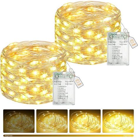 Lot de 2 guirlandes LED, 5 m 50 LED avec minuterie, dimmable et étanche IP65, décoration intérieure/extérieure